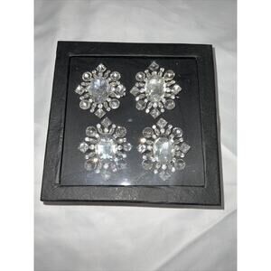 NEW TAHARI HOME RHINESTONE OVAL GEM CLUSTER CRYSTAL JEWELED NAPKIN RING SET